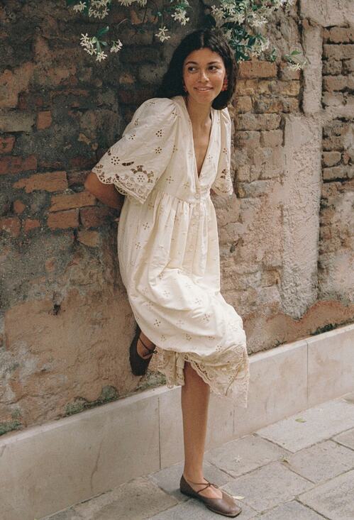 RHODE Dresses & Skirts - Rhode Dress Small Mira in Ivory Etoile Eyelet Lace Midi Boho Cottagecore Boho